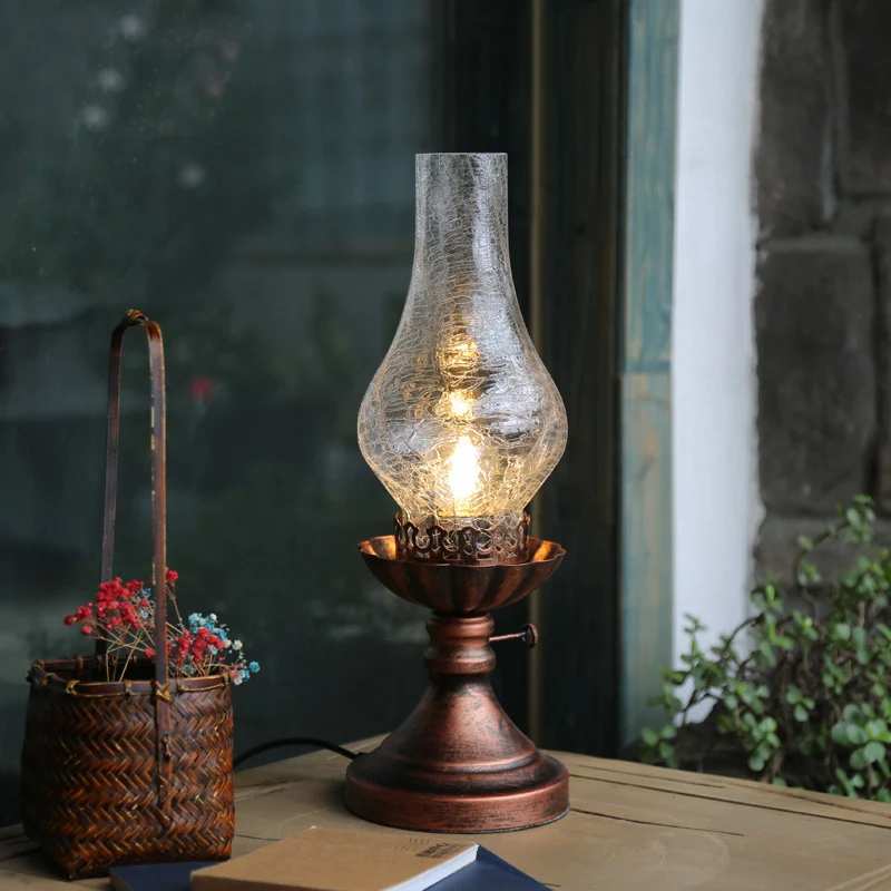 Traditional Vintage Bottle Cone Half Round Textured Iron Glass 1-Light Table Lamp For Bedroom