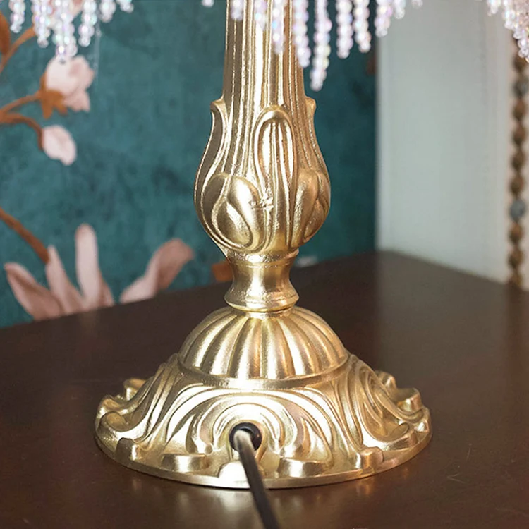 Traditional Vintage Half Round Cylinder Tassel Copper Glass 1-Light Table Lamp For Bedroom