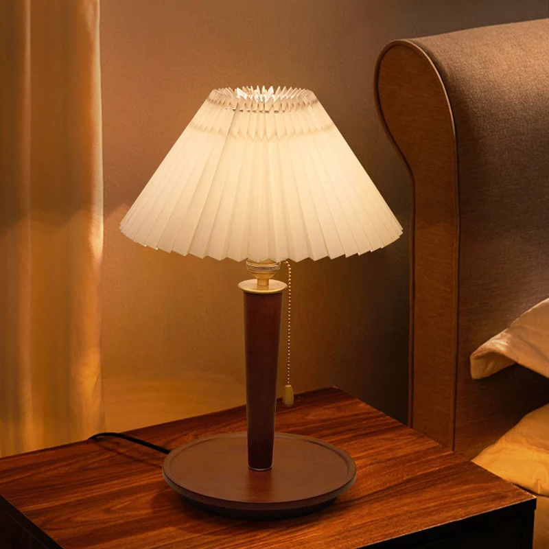 Traditional Vintage Dome Iron Wood Fabric 1-Light Table Lamp For Living Room