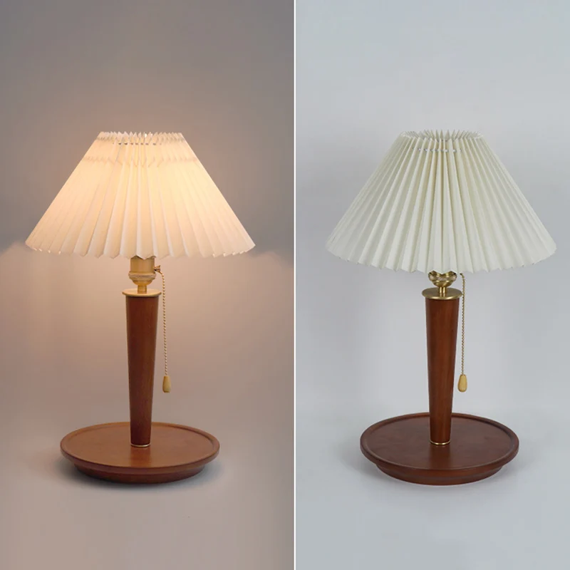 Traditional Vintage Dome Iron Wood Fabric 1-Light Table Lamp For Living Room