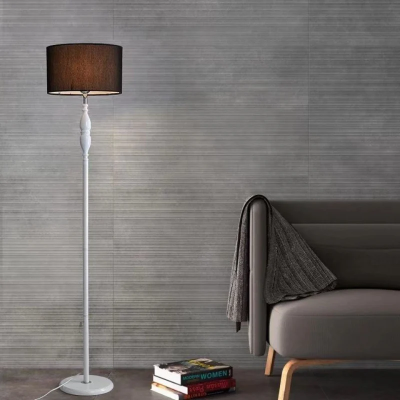 Traditional Vintage Fabric Cylinder Shade Iron Base 1-Light Standing Floor Lamp For Living Room