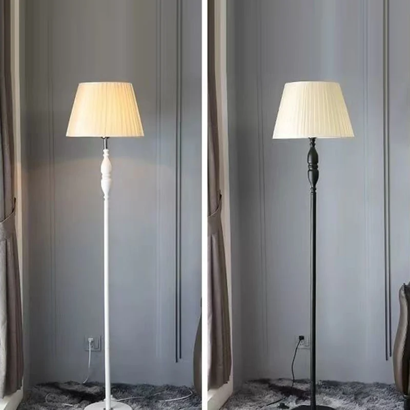 Traditional Vintage Fabric Cylinder Shade Iron Base 1-Light Standing Floor Lamp For Living Room