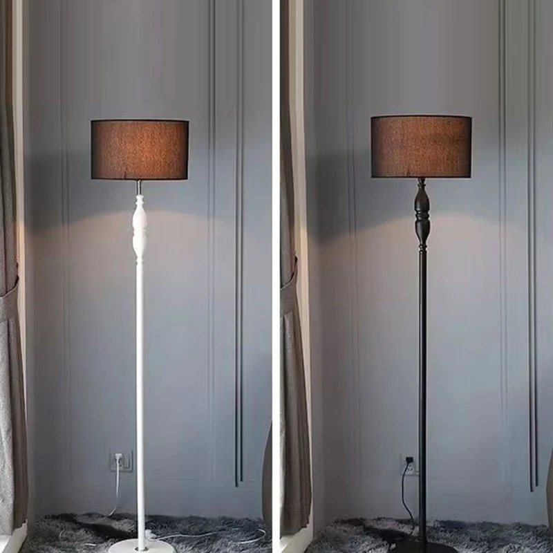 Traditional Vintage Fabric Cylinder Shade Iron Base 1-Light Standing Floor Lamp For Living Room