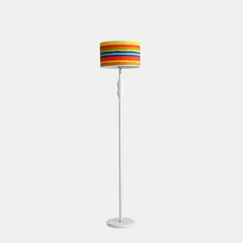 Traditional Vintage Fabric Cylinder Shade Iron Base 1-Light Standing Floor Lamp For Living Room