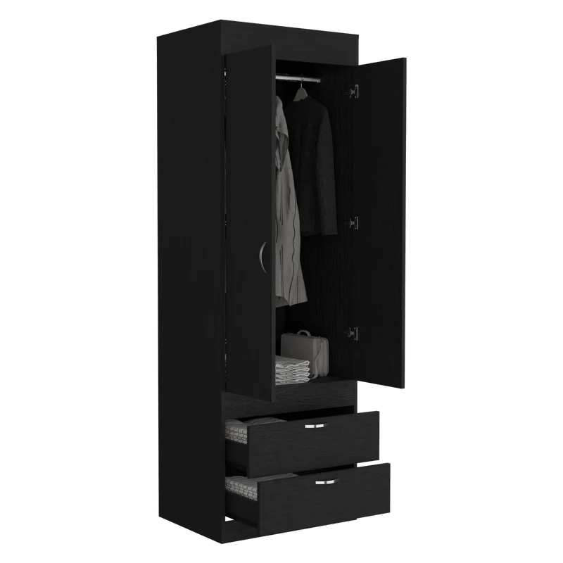 Clóset Ágata, Wengue, con Dos Cajones y Tubo Cromado para Colgar Ropa ZF
