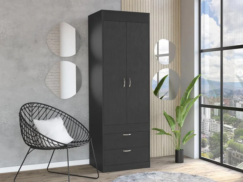 Clóset Ágata, Wengue, con Dos Cajones y Tubo Cromado para Colgar Ropa ZF