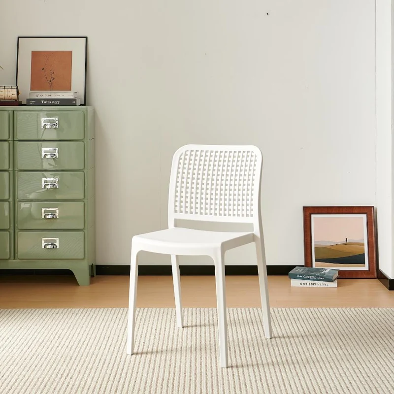 Silla Bronx, Blanco, con Espaldar en Cuadrados y Diseño Minimalista