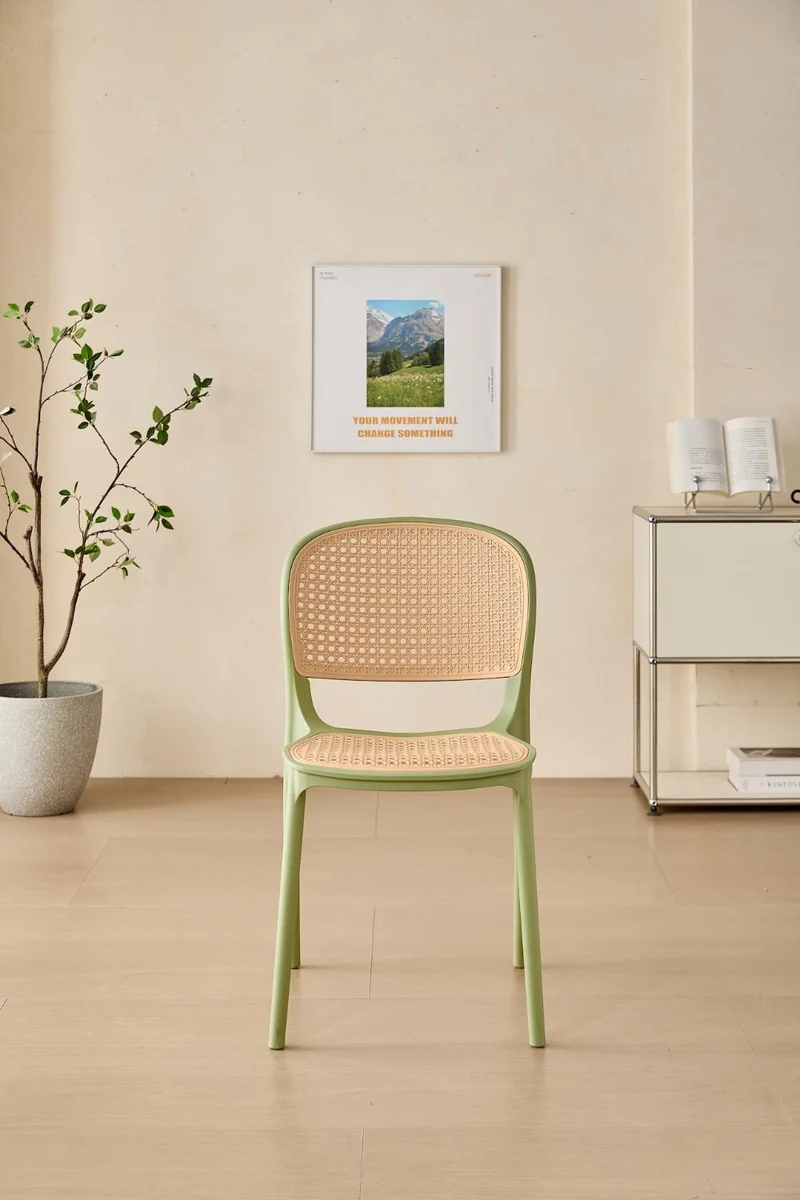 Silla Nest, Color Verde Olivo y Beige, con Espaldar y Asiento en Rejilla