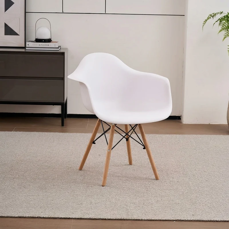 Silla Eymos, Color Blanco, con Espaldar y Patas en Madera