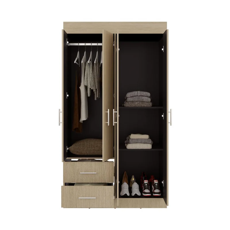 Clóset Houston, Cartagena y Wengue , con Cuatro Puertas Batientes y Dos Cajones con Amplio Espacio de Almacenamiento