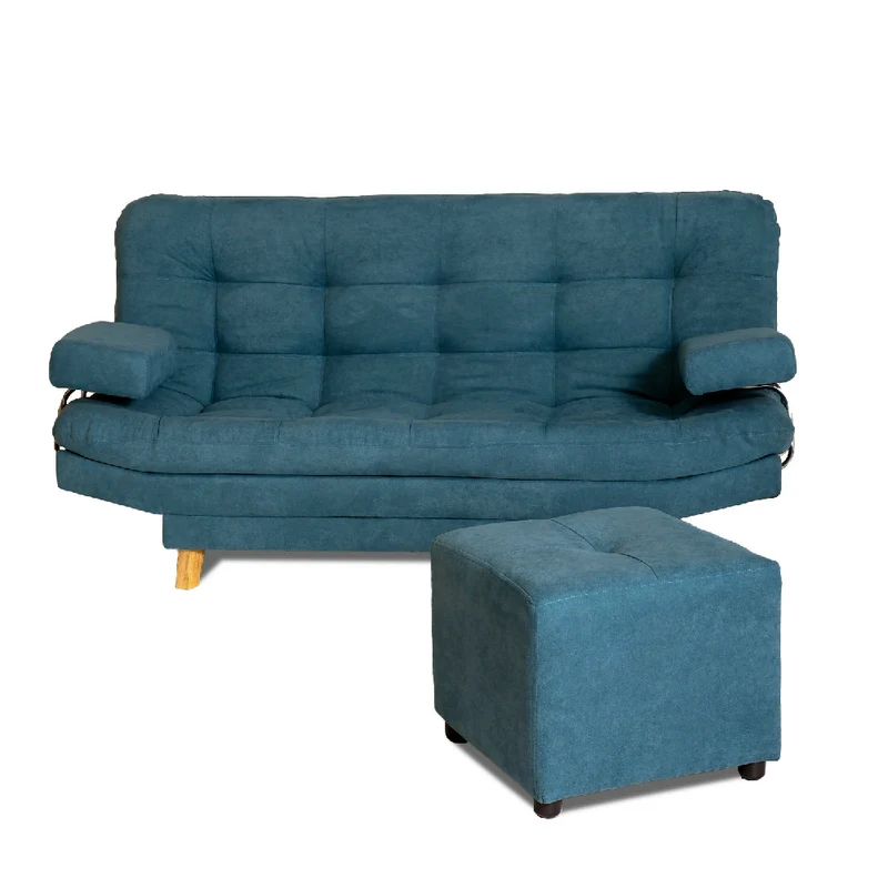 Sofá Cama Valencia Azul Acqua + Puff