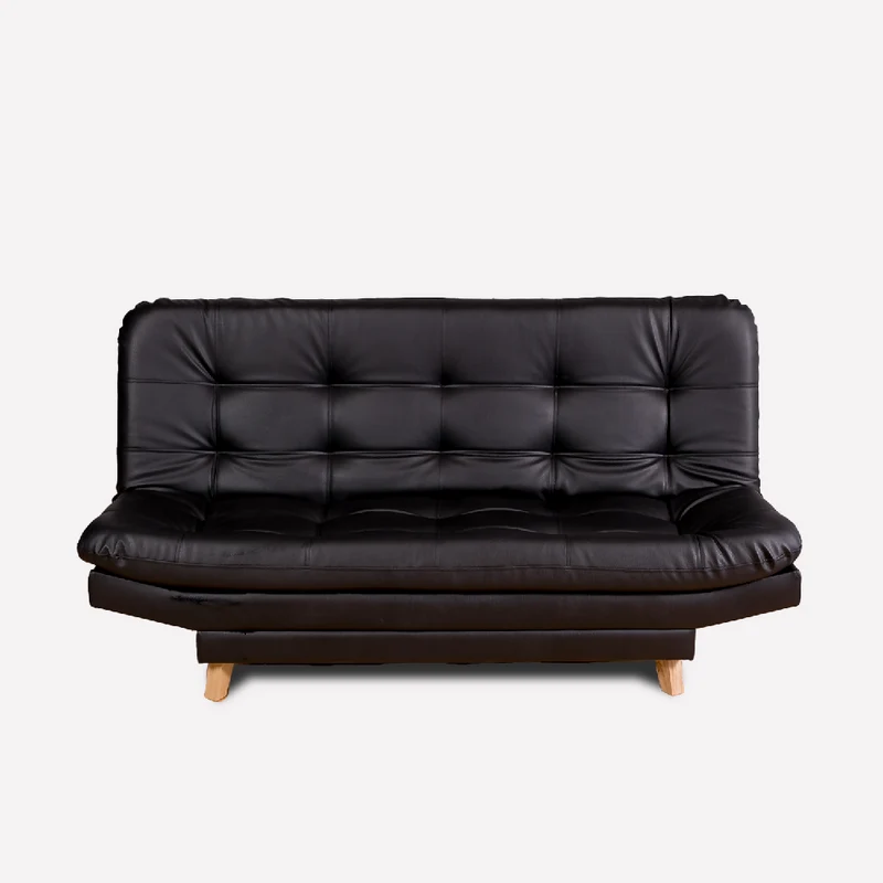 Sofá Cama Valencia Negro Sintético 3 Ptos + Cojines,