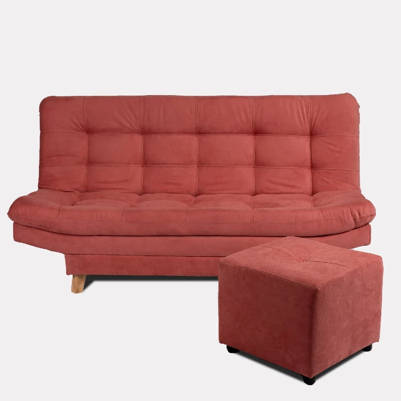 Sofá Cama Valencia Guayaba + Puff