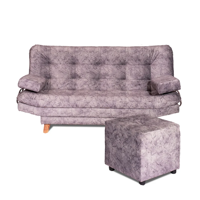 Sofá Cama Valencia Mármol Plata + Puff