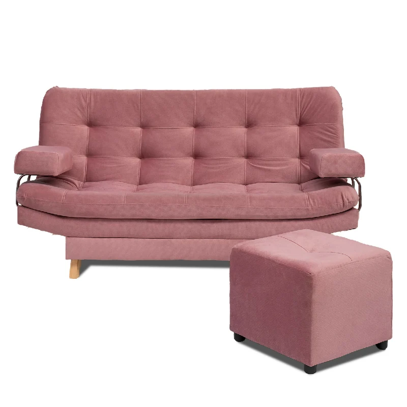Sofá Cama Valencia Rosa + Puff