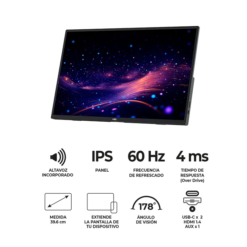 Monitor Portátil 15.6" Pulgadas Kalley FHD, Negro