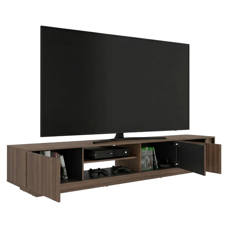 Mesa para TV Maldivas, Avellana y Wengue, para Televisor de hasta 100 Pulgadas con Tres Puertas