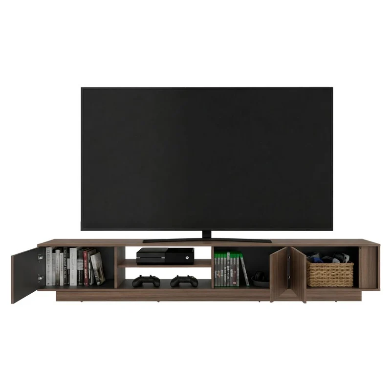 Mesa para TV Maldivas, Avellana y Wengue, para Televisor de hasta 100 Pulgadas con Tres Puertas