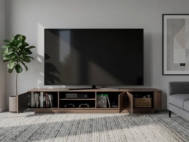 Mesa para TV Maldivas, Avellana y Wengue, para Televisor de hasta 100 Pulgadas con Tres Puertas