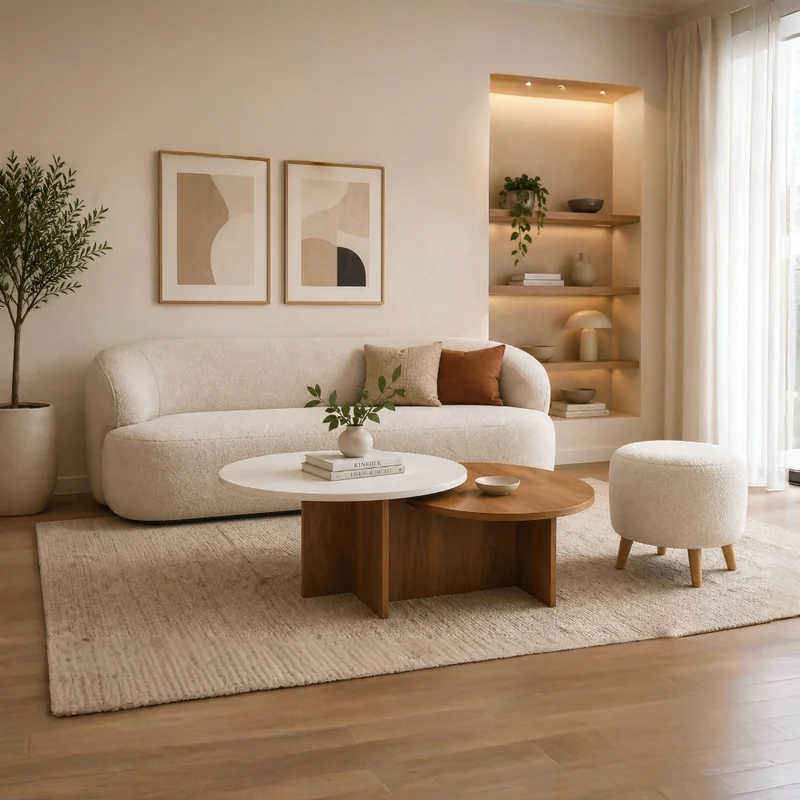 Sala Sofá Boom 72x170x80cm + Mesa Centro Fiji + Puff Ovejo