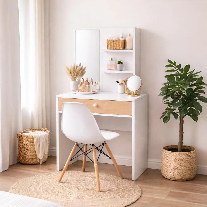 Combo Tocador Tolouse 140x70x40cm Blanco + Silla Blanca