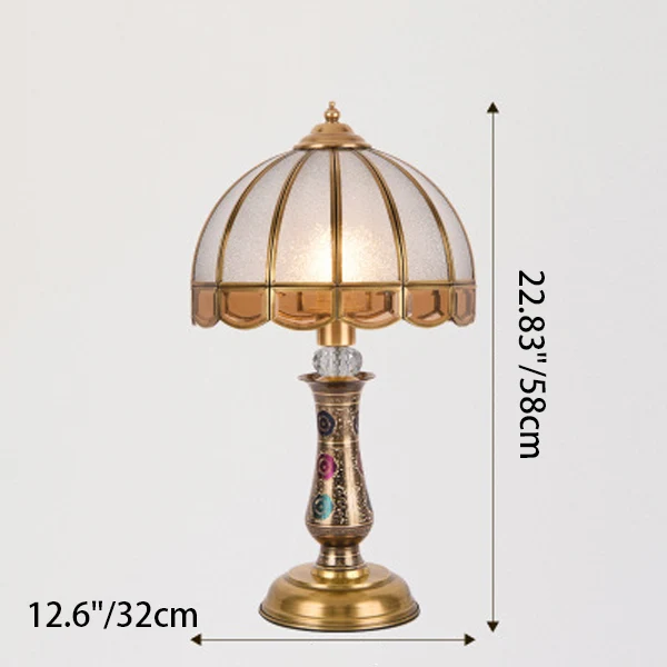 Traditional European Dome Brass Glass 1-Light Table Lamp For Bedroom