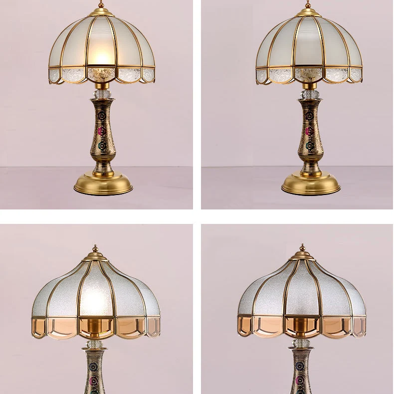 Traditional European Dome Brass Glass 1-Light Table Lamp For Bedroom