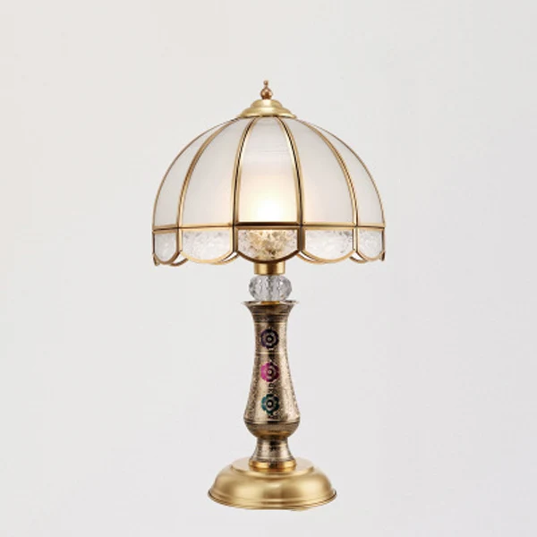 Traditional European Dome Brass Glass 1-Light Table Lamp For Bedroom