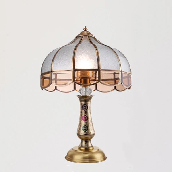 Traditional European Dome Brass Glass 1-Light Table Lamp For Bedroom