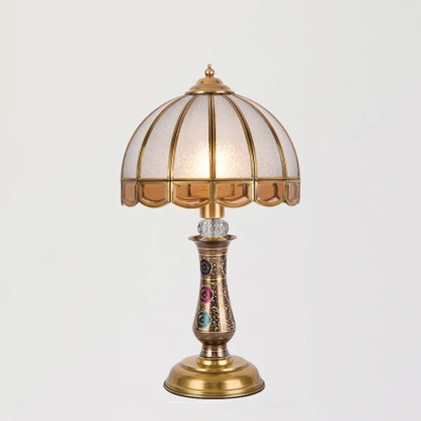 Traditional European Dome Brass Glass 1-Light Table Lamp For Bedroom