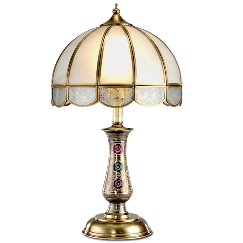 Traditional European Dome Brass Glass 1-Light Table Lamp For Bedroom