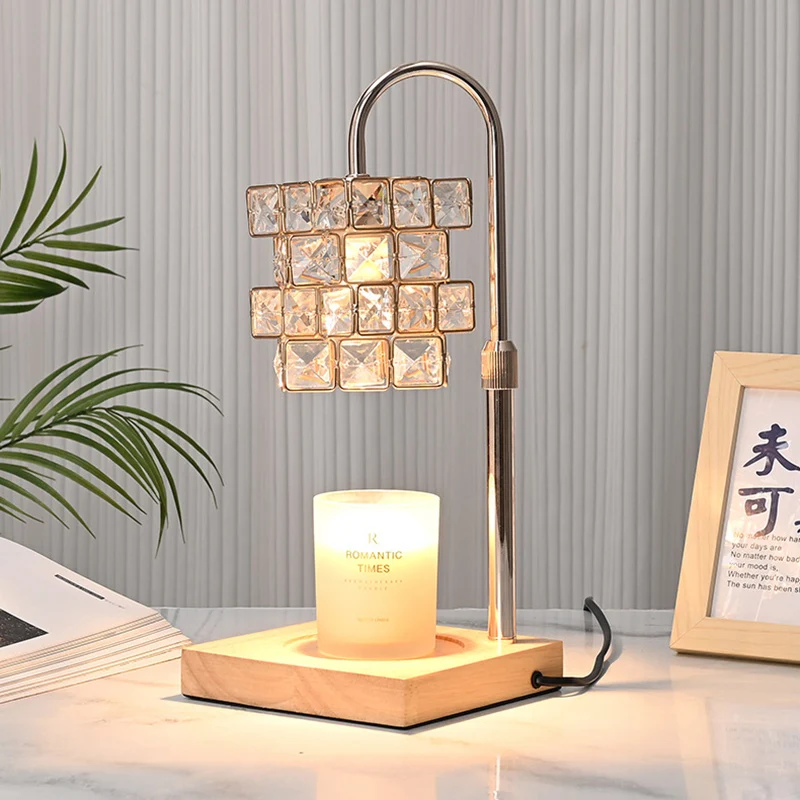 Modern Luxury Rubik's Cube Diamond Wood Hardware Glass 1-Light Melting Wax Table Lamp For Bedroom