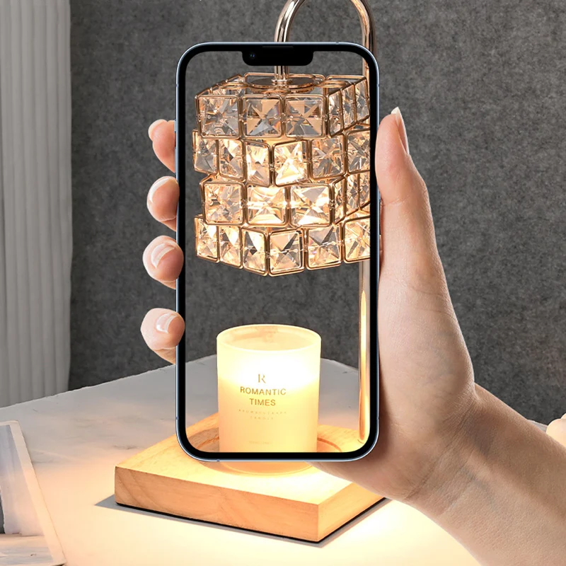 Modern Luxury Rubik's Cube Diamond Wood Hardware Glass 1-Light Melting Wax Table Lamp For Bedroom