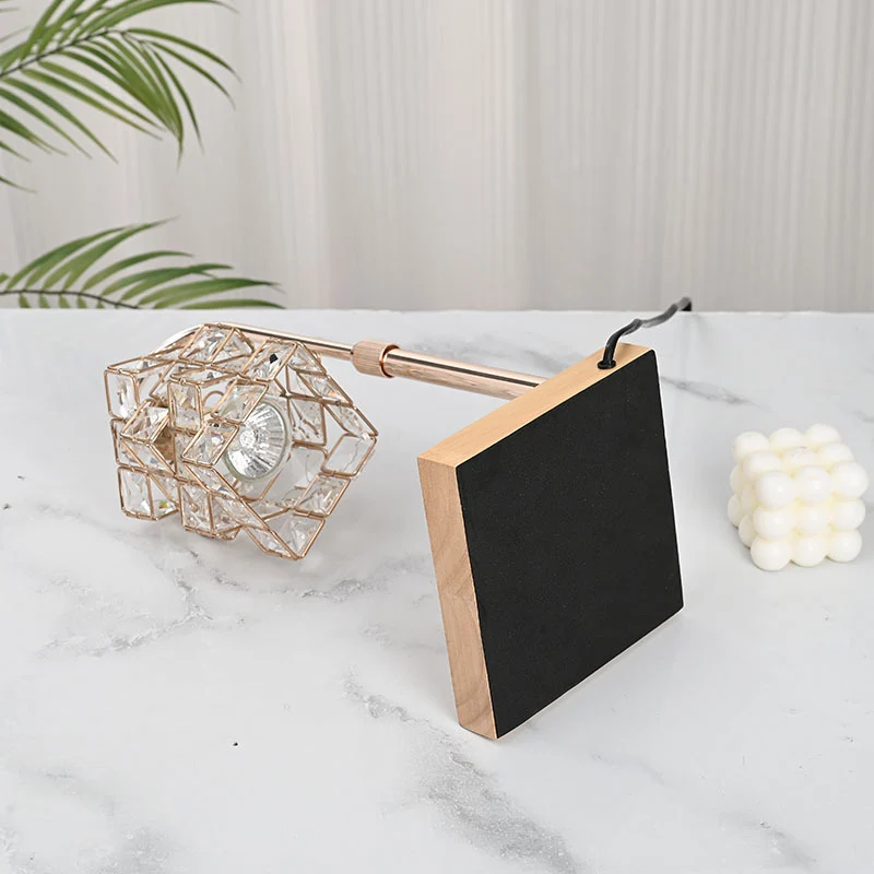 Modern Luxury Rubik's Cube Diamond Wood Hardware Glass 1-Light Melting Wax Table Lamp For Bedroom