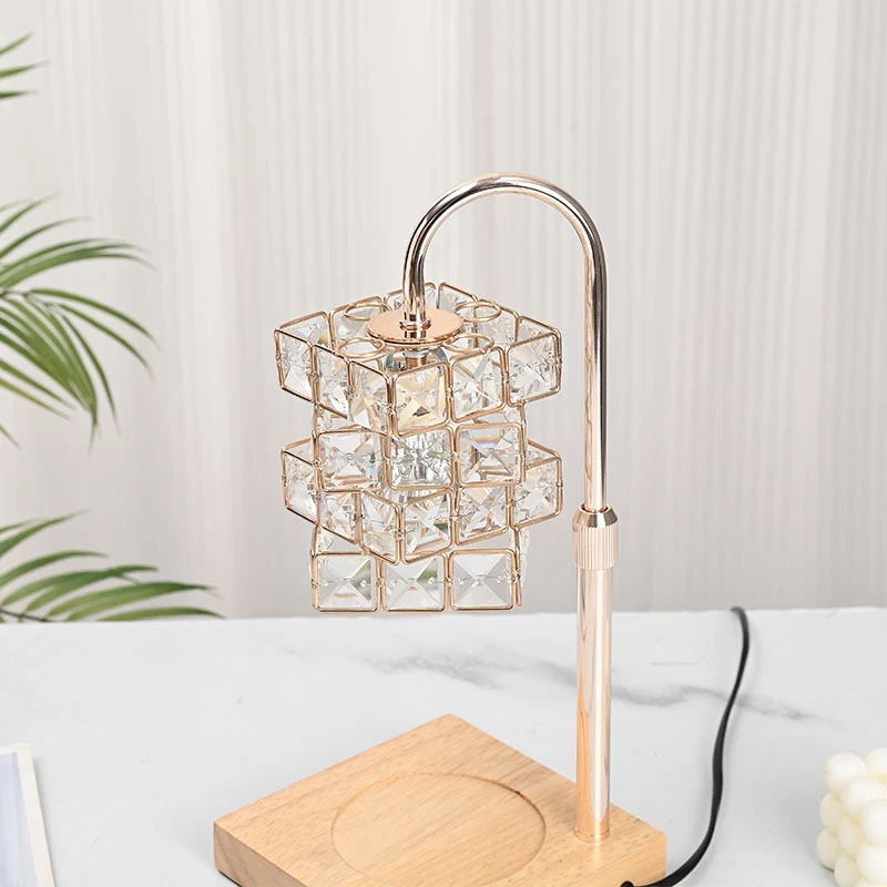 Modern Luxury Rubik's Cube Diamond Wood Hardware Glass 1-Light Melting Wax Table Lamp For Bedroom