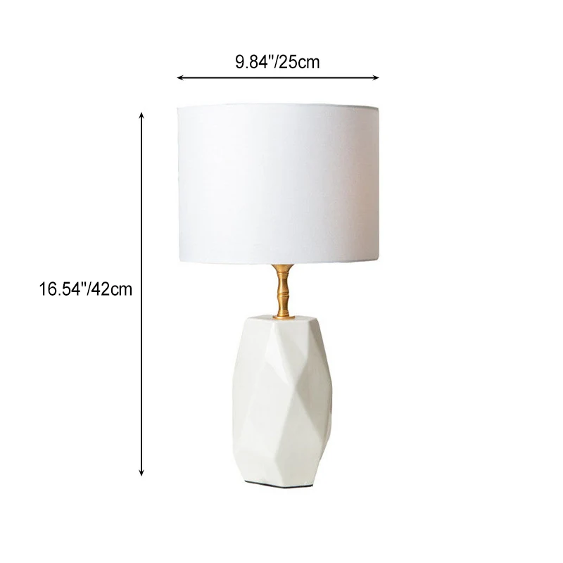 Modern Luxury Cone Straight Tube Faceted Ceramic Brass Fabric 1-Light Table Lamp For Bedroom