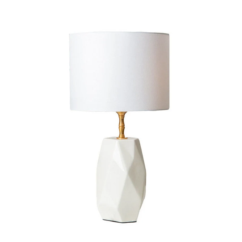 Modern Luxury Cone Straight Tube Faceted Ceramic Brass Fabric 1-Light Table Lamp For Bedroom