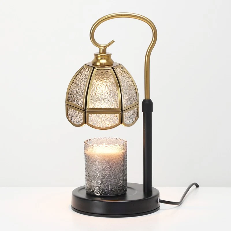 Modern Art Deco Dome Iron Copper Glass 1-Light Melting Wax Table Lamp For Bedroom