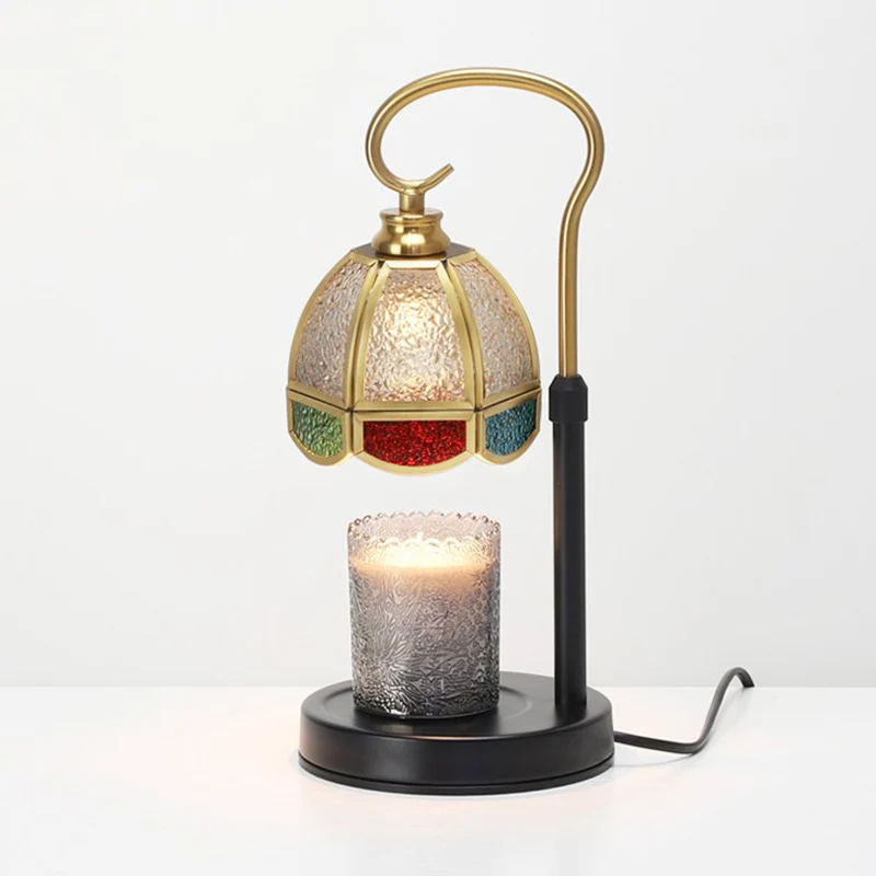 Modern Art Deco Dome Iron Copper Glass 1-Light Melting Wax Table Lamp For Bedroom
