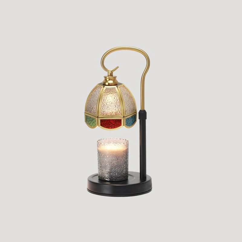 Modern Art Deco Dome Iron Copper Glass 1-Light Melting Wax Table Lamp For Bedroom