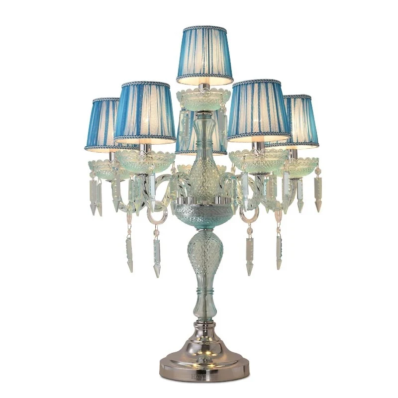 Traditional European Round High Density Glass Crystal 6-Light Table Lamp For Bedroom