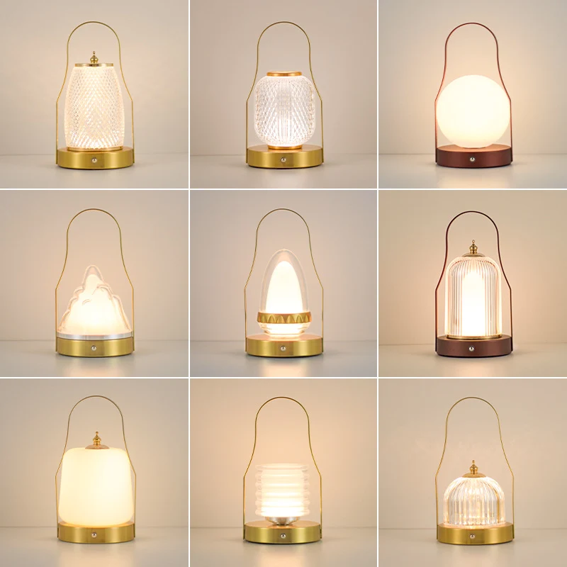 Contemporary Creative Cylinder Round Ball Mountain Shape Round Base Iron Acrylic LED Table Lamp For Bedroom