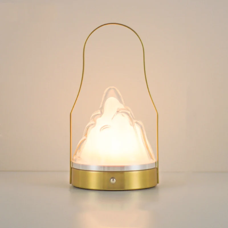 Contemporary Creative Cylinder Round Ball Mountain Shape Round Base Iron Acrylic LED Table Lamp For Bedroom