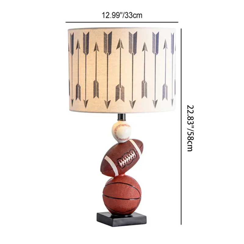 Contemporary Creative Kids Football Basketball Baseball Base Resin Fabric 1-Light Table Lamp For Bedroom