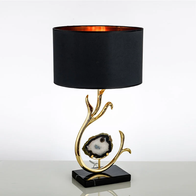 Contemporary Scandinavian Curved Round Silk Onyx Hardware 1-Light Table Lamp For Living Room