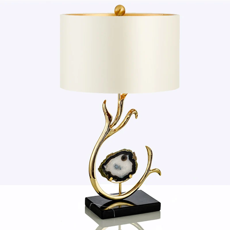 Contemporary Scandinavian Curved Round Silk Onyx Hardware 1-Light Table Lamp For Living Room