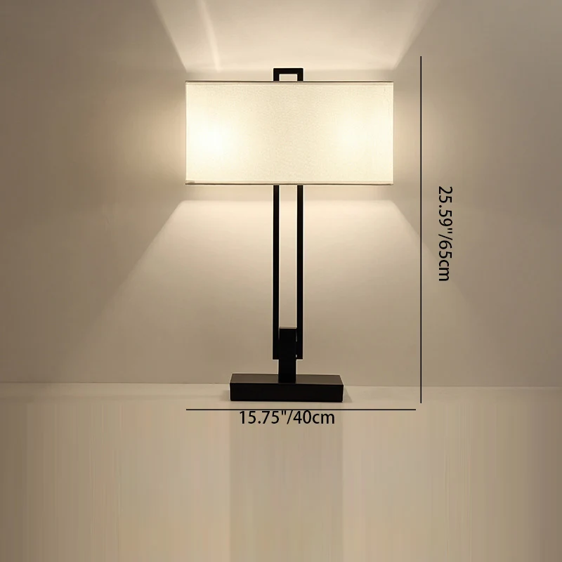 Traditional Chinese Square Round Straight Line Fabric Iron 1/2 Light Table Lamp For Living Room