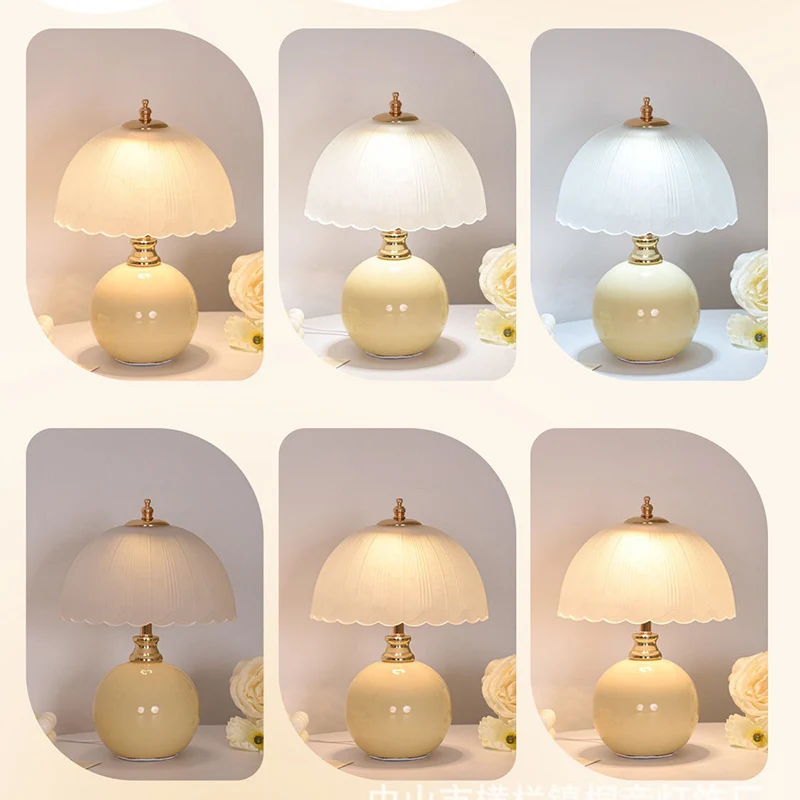 Contemporary Nordic Ceramic Metal Glass Ball Dome Petal 1-Light Table Lamp For Bedside