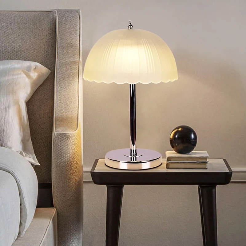 Contemporary Nordic Semicircle Petal Dome Glass Iron 1-Light Table Lamp For Living Room