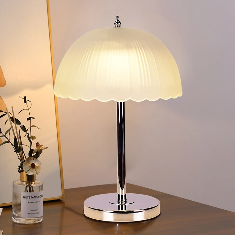 Contemporary Nordic Semicircle Petal Dome Glass Iron 1-Light Table Lamp For Living Room